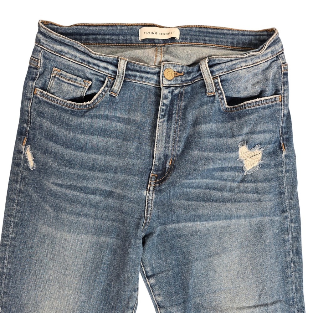Flying Monkey Distressed Skinny Jeans Medium Wash Frayed Hem Size 29 Y3432